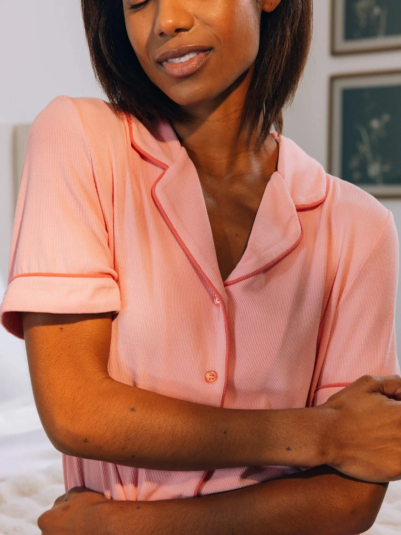 Women's Bamboo Rib-Knit Classic Short Sleeve Pajama Top