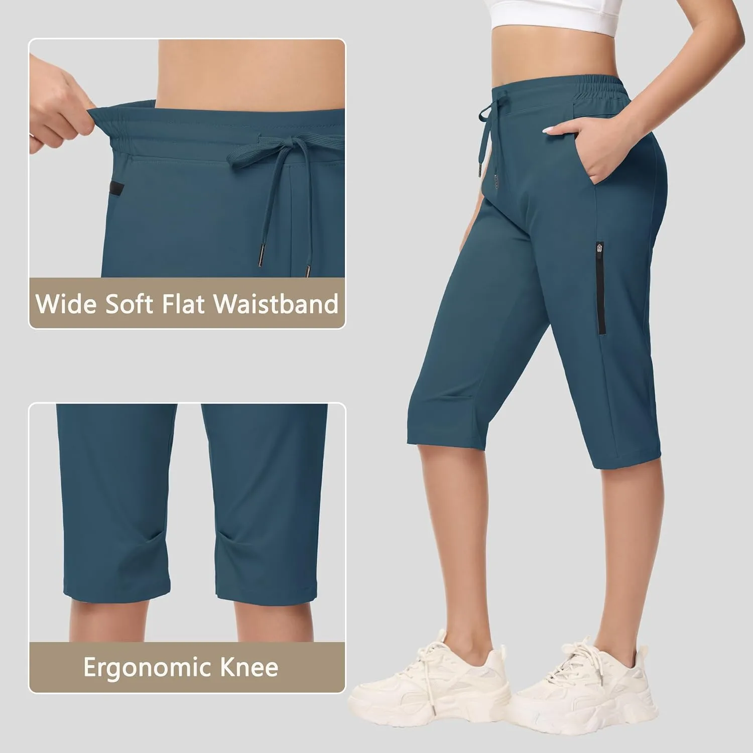 Women's Long Shorts 15" Below The Knee Capri Hiking Shorts Quick Dry Lightweight Outdoor Casual Crop Pants Cargo