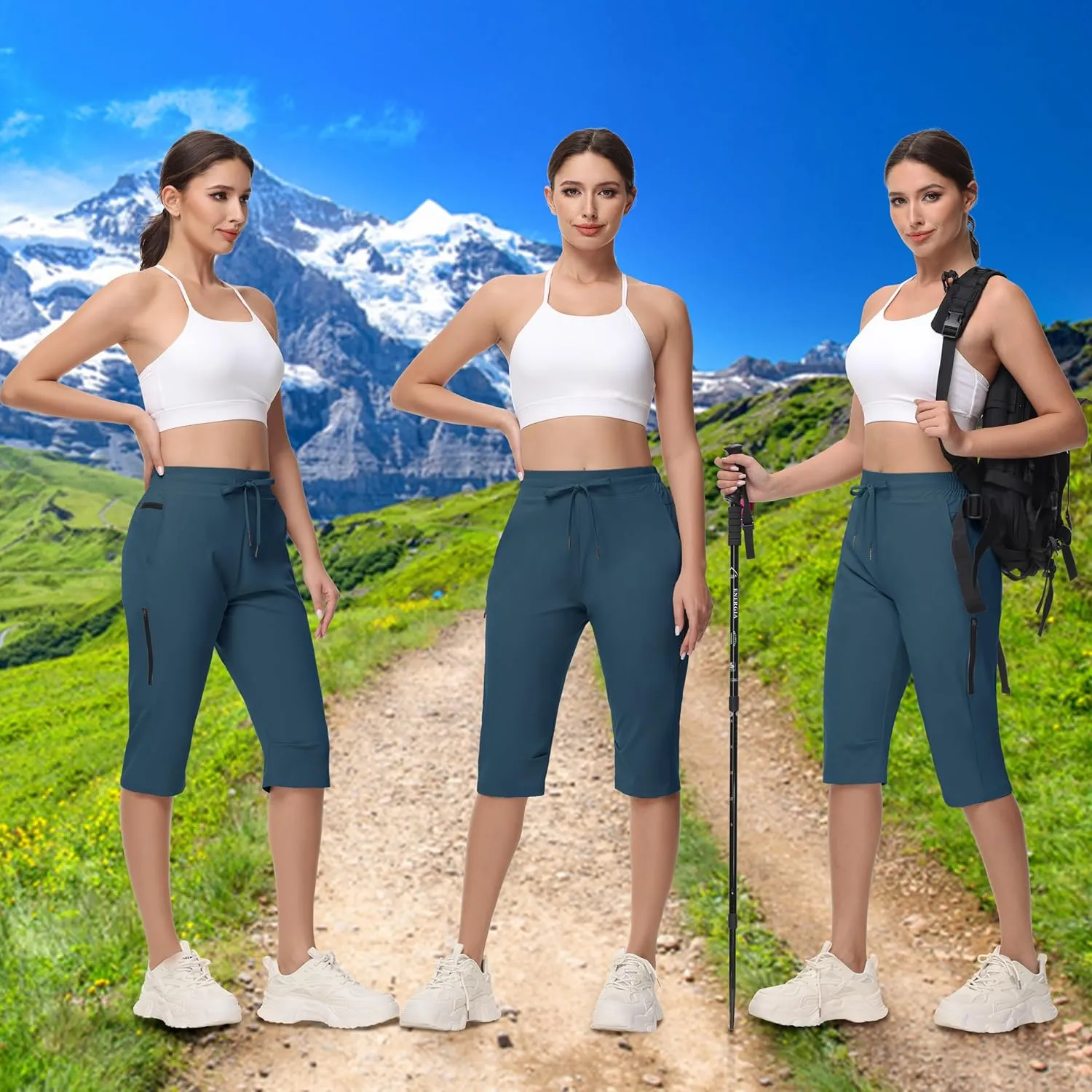 Women's Long Shorts 15" Below The Knee Capri Hiking Shorts Quick Dry Lightweight Outdoor Casual Crop Pants Cargo
