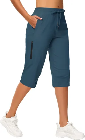 Women's Long Shorts 15" Below The Knee Capri Hiking Shorts Quick Dry Lightweight Outdoor Casual Crop Pants Cargo