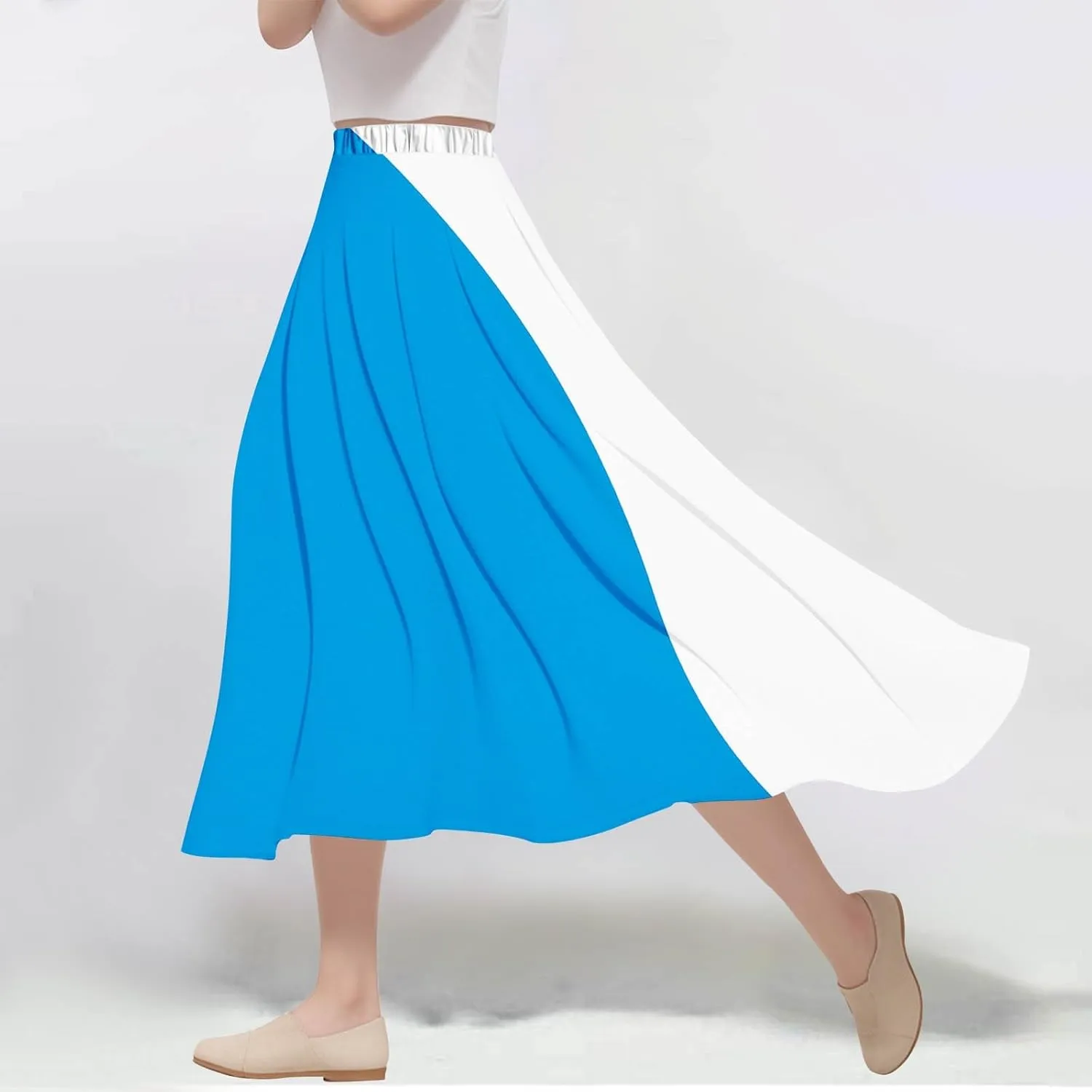 Womens Maxi Skirts Summer Elastic High Waist A Line Pleated Flowy Swing Skirt Casual Fashion Beach Vacation Skorts