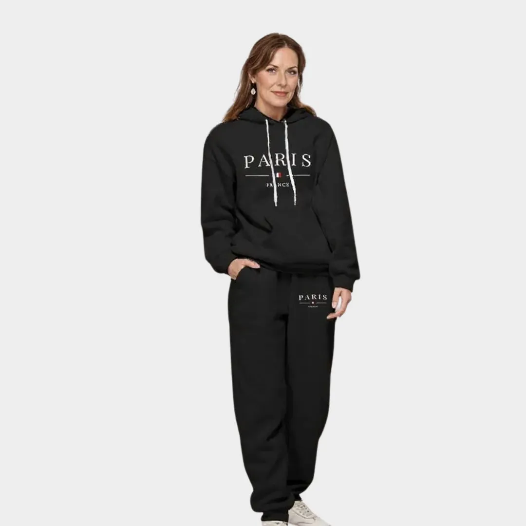 Women's Tracksuit Two-Piece Set - Jogging Hoodie and sweatpants, Casual and Sporty with Drawstring - Black
