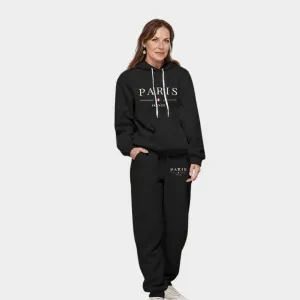 Women's Tracksuit Two-Piece Set - Jogging Hoodie and sweatpants, Casual and Sporty with Drawstring - Black