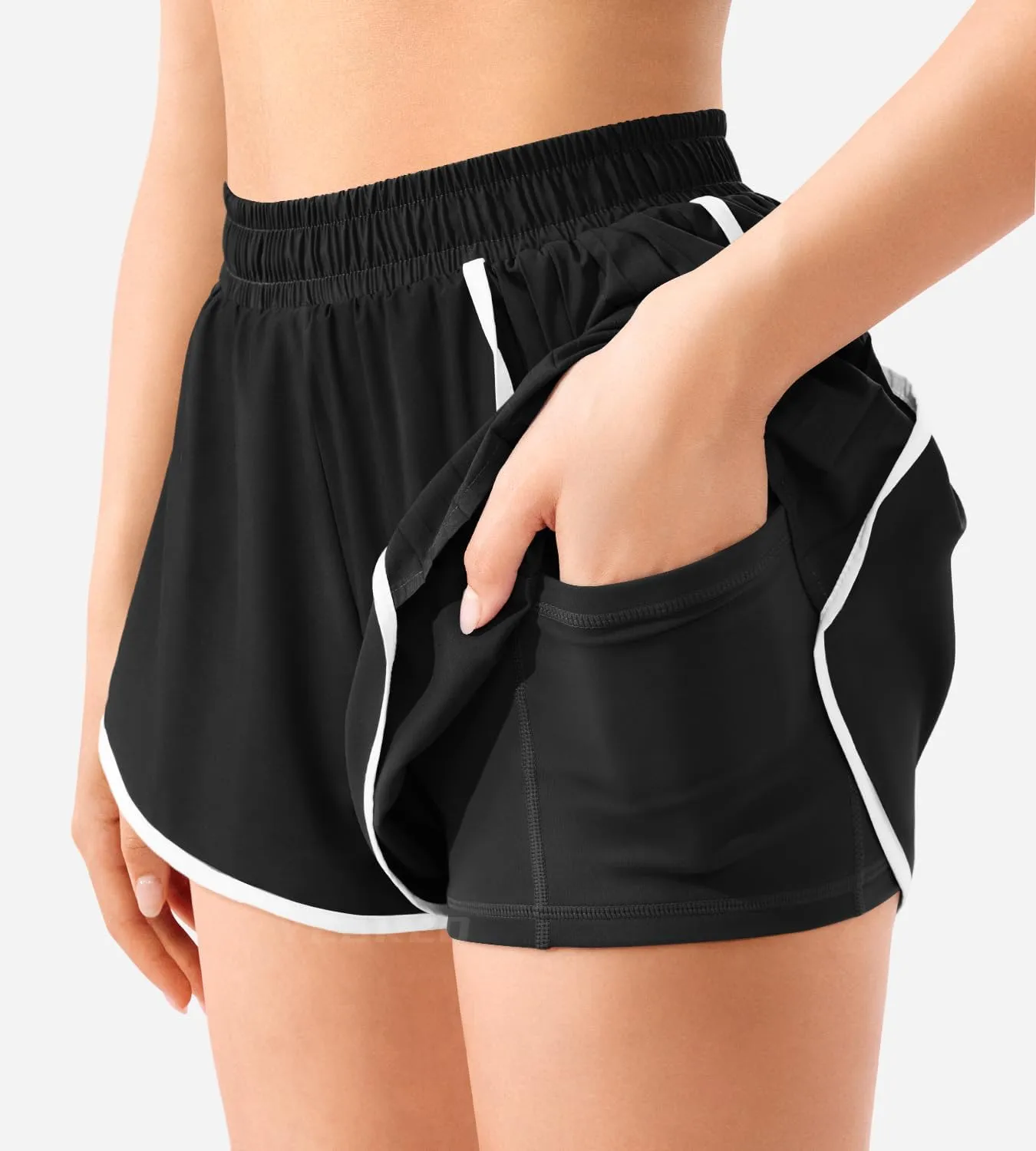 YEOREO Flowy Gym Workout Shorts with Pockets for Women 2 in 1 Athletic Running Yoga Mini Skorts Skylari Summer Tennis Shorts