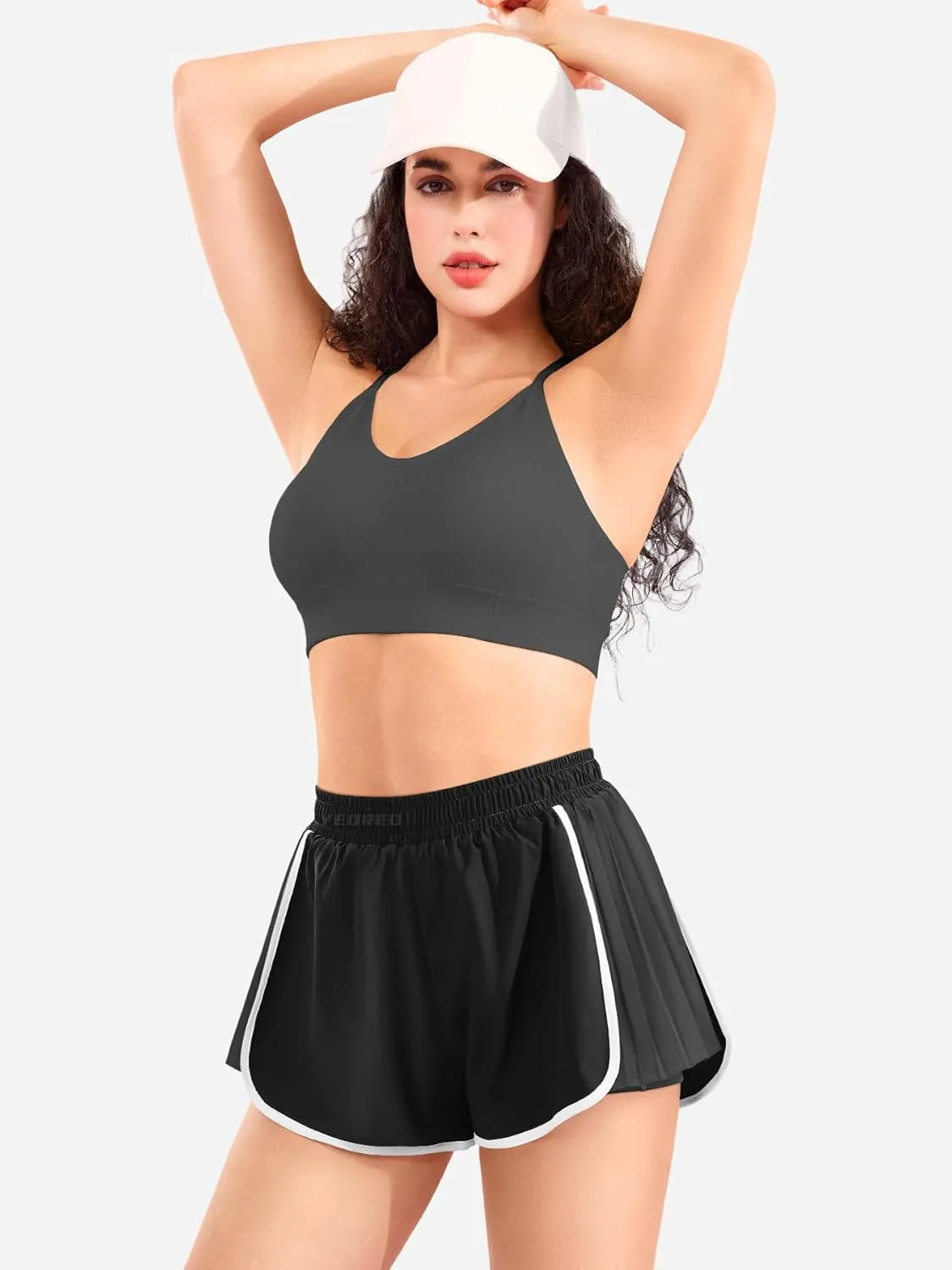 YEOREO Flowy Gym Workout Shorts with Pockets for Women 2 in 1 Athletic Running Yoga Mini Skorts Skylari Summer Tennis Shorts